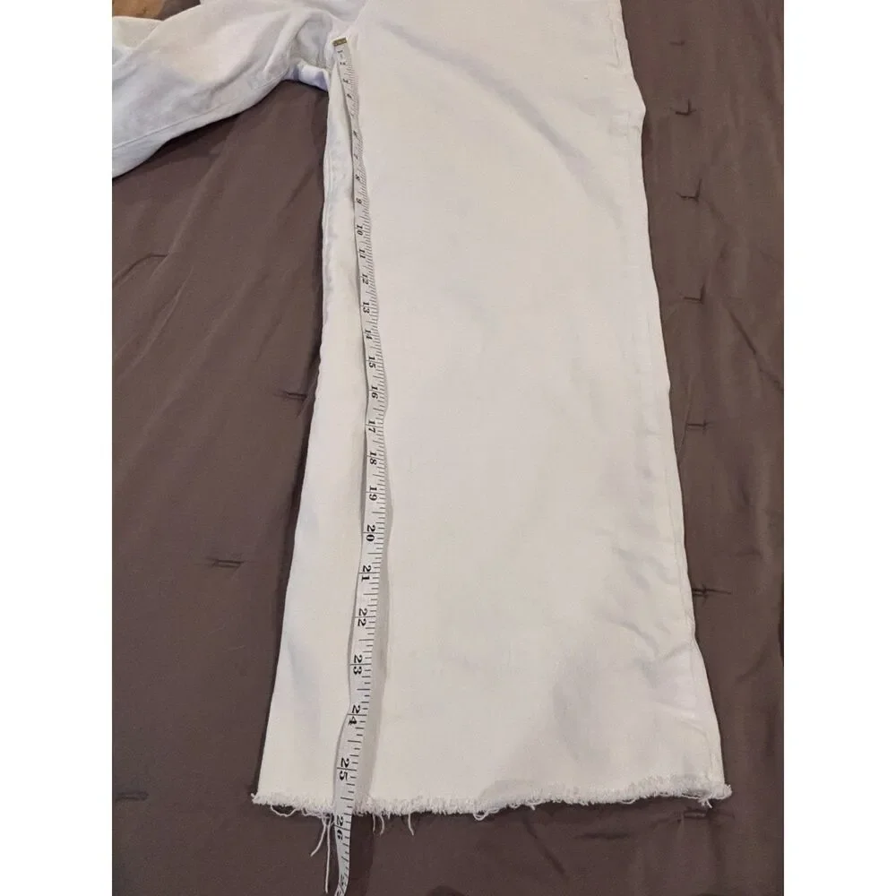 J.Crew Mid Rise Flare Crop Jeans White Raw Hem Stretch Denim Women's Size 33